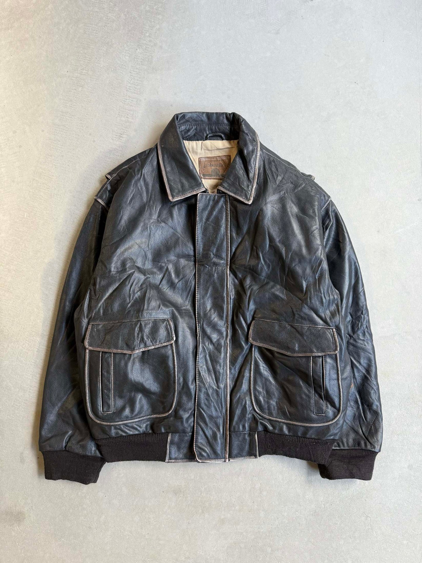 Vintage St Johns Ray Leather Bomber Jacket - XL