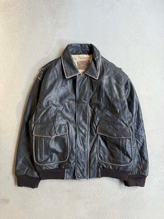 Vintage St Johns Ray Leather Bomber Jacket - XL