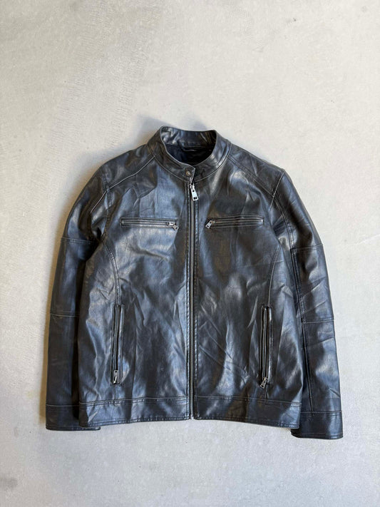 Vintage Black Rivet Moto Racing Leather Jacket - M
