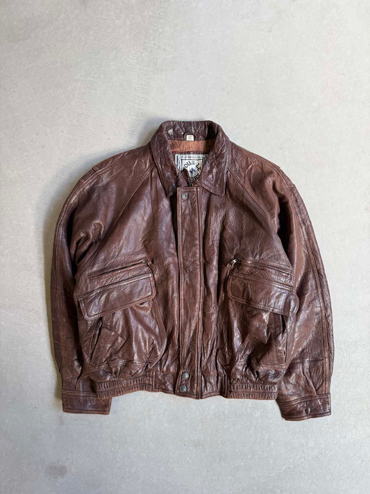 Vintage Pour Le Sport Brown Leather Bomber Jacket - M